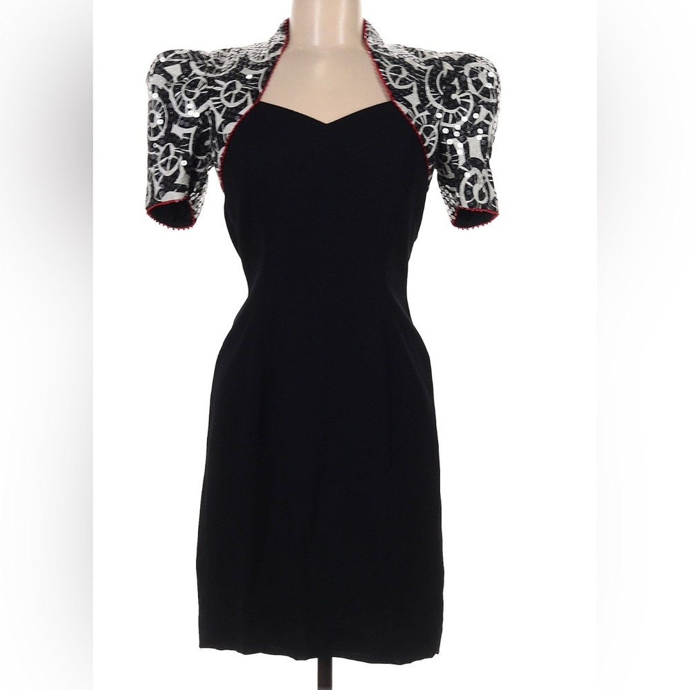 Vintage 80's Morton Myles Stand Collar Sequin Retro Formal Prom Dress Vntg sz 8